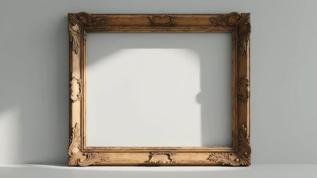Antique Gold Brown Classic Vintage Rectangle Wooden canvas frame mockup isolated on white. Blank and various subject molding baguette. Element for design. Utilized for paint, mirror, or video.