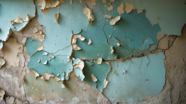 Background of the wall paint is blistering and will flake off as a result of the natural weathering process triggered by variations in weather and humidity on the walls.