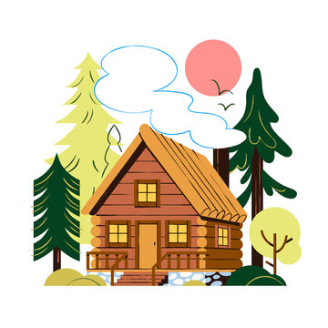 Cosy Cabin In The Woods Spot Illustration