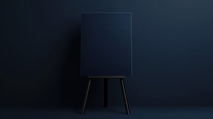 Dark room, easel, blank canvas, mockup