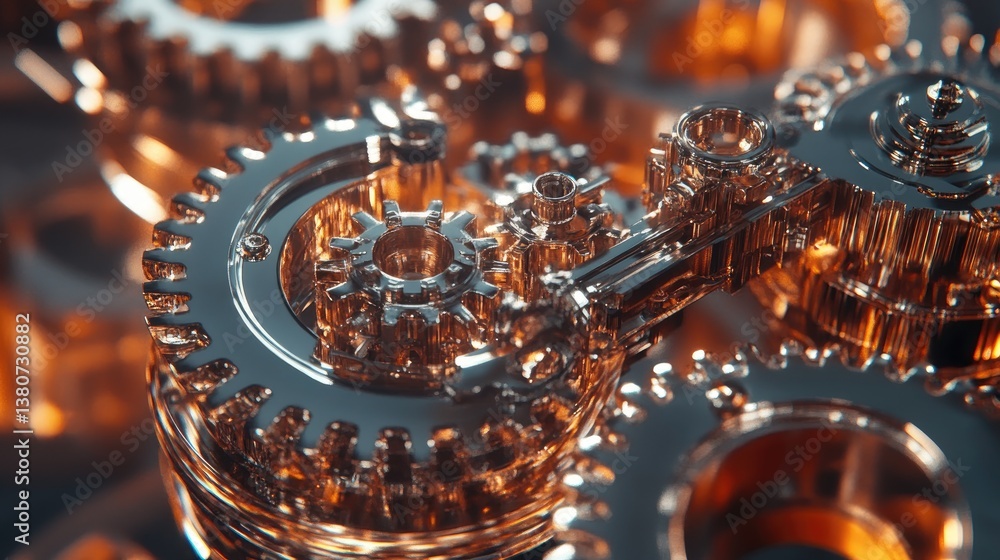 Poster close-up of steel gears and mechanical components arranged for engineering projects.