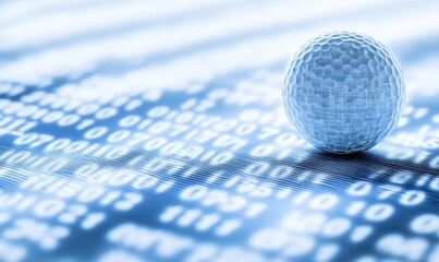 Golf ball on binary code, tech sport concept