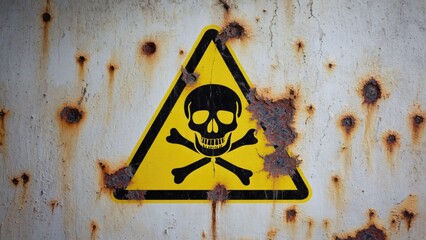 A yellow warning sign featuring a skull and crossbones symbol, often used to indicate caution or danger