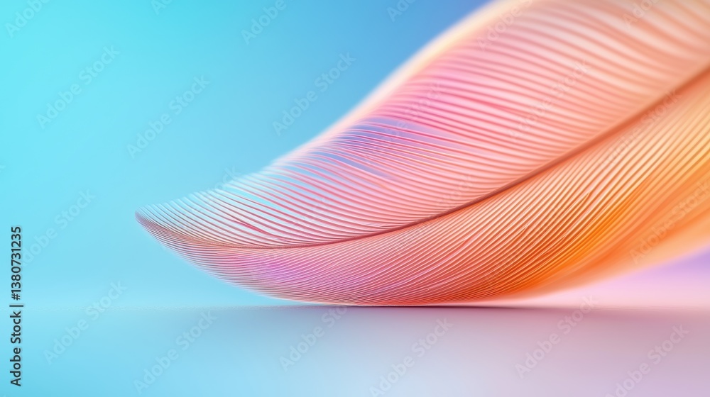 Poster a vibrant, abstract representation of a feather with flowing lines in a gradient of colors against a