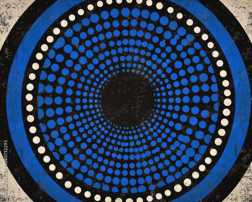 Poster abstract pattern of circular dots in blue and black design