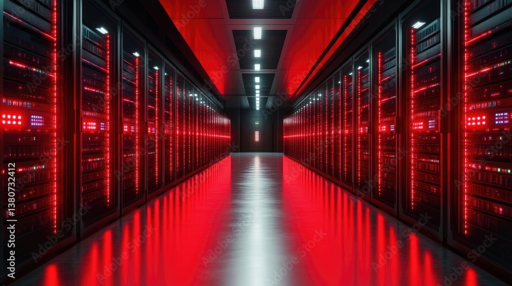 Poster cutting-edge cloud computing infrastructure with floating digital data.