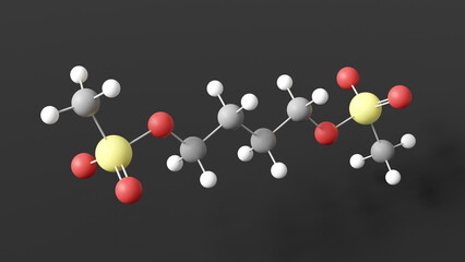 busulfan molecule 3d, molecular structure, ball and stick model, structural chemical formula antineoplastic agents
