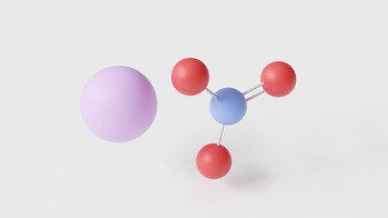sodium nitrate molecule 3d, molecular structure, ball and stick model, structural chemical formula e251