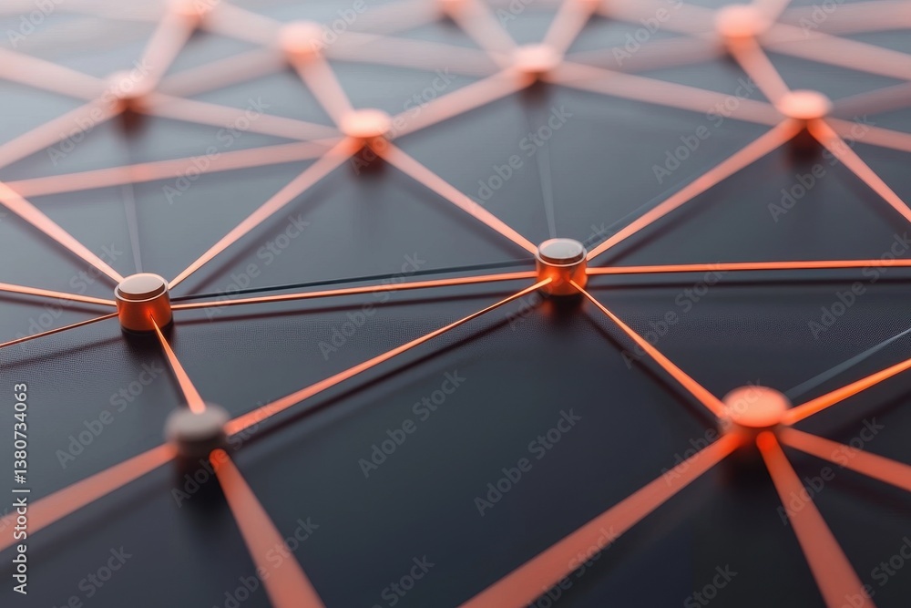 Aufkleber abstract network connections with lines and nodes in orange and black
