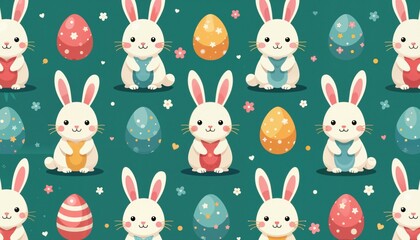 Easter Bunny Pattern With Stars Featuring Anthropomorphic Design And Long Rabbit Ears In Whimsical Forest Setting For Festive Branding And Seasonal Decor, AI Generated