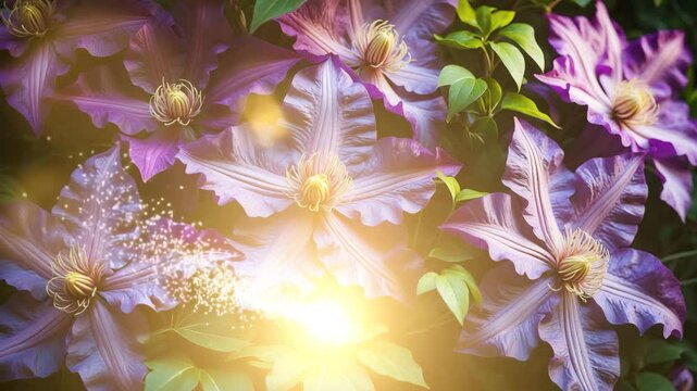 Lovely clematis blossoms at their peak bloom.
