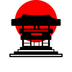 vector illustration of Japanese pagoda with red sun