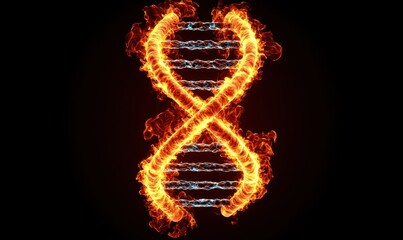 Obraz premium Flaming DNA Helix Rendered with Dynamic Fire and Vibrant Colors