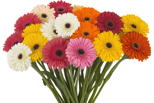 Brightly Colored Gerbera Daisy Bouquet with white background