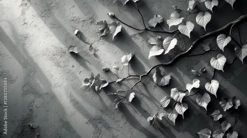 Aufkleber abstract gray shadow backdrop of natural leaves tree branch casting on wall texture for background a