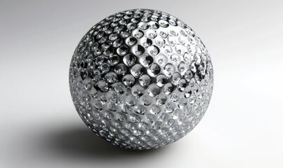 Shiny silver golf ball on white background, ideal for sports or luxury concepts