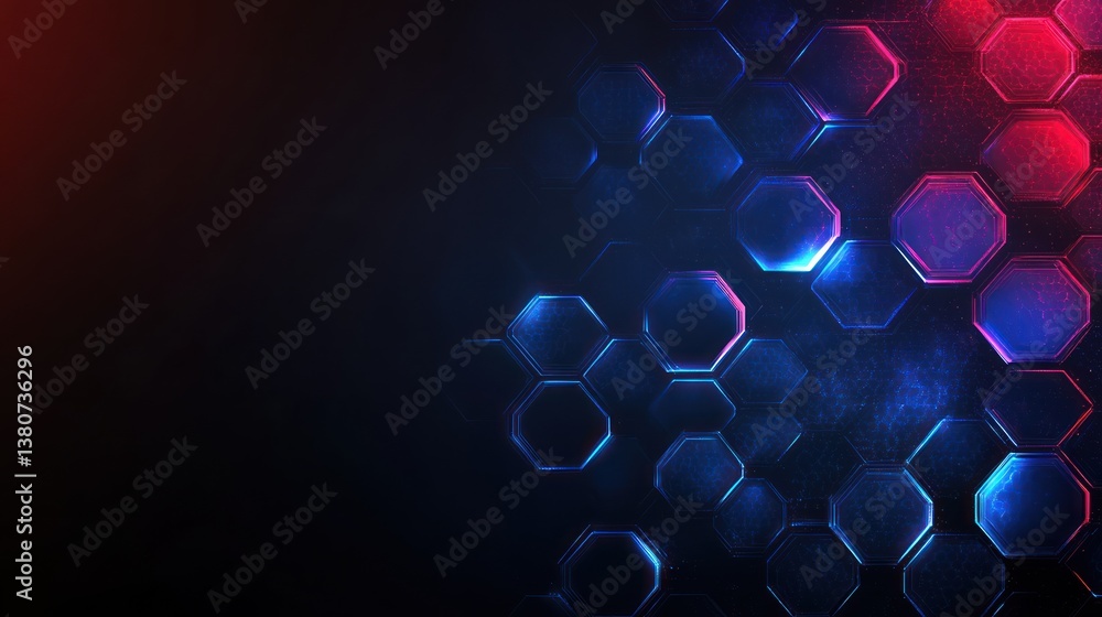 Poster abstract dark background with glowing hexagons.