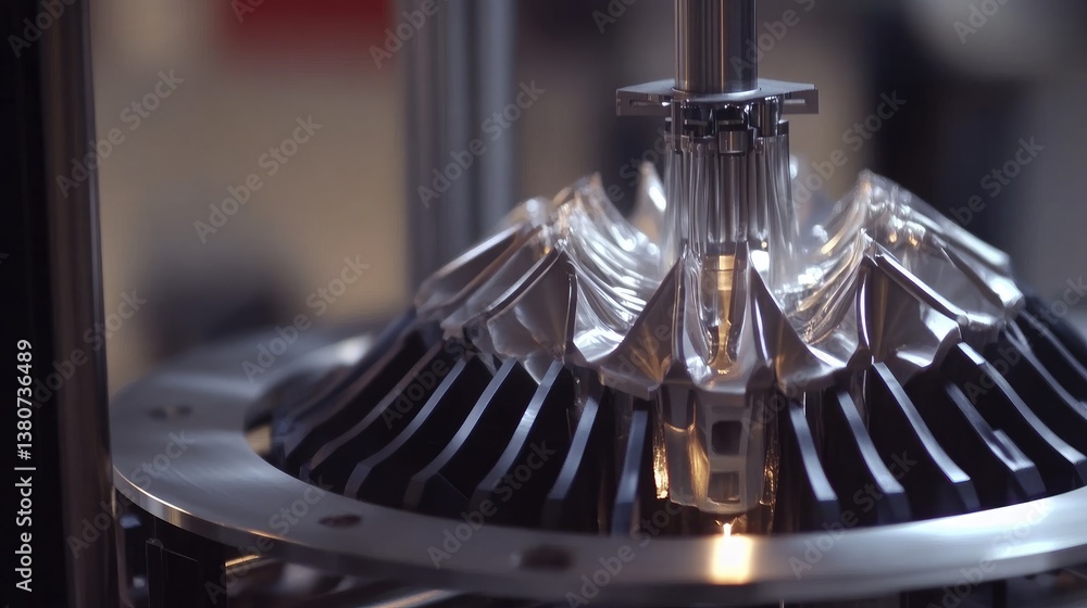 Poster industrial d printer creating a complex prototype layer by layer.