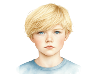Radiant portrait, a painting of boy with captivating golden blonde hair portrait