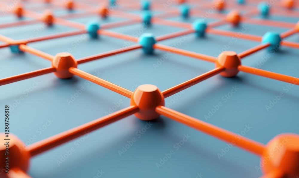 Poster abstract colorful geometric pattern with blue and orange nodes