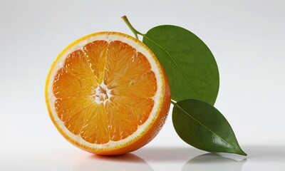 Vibrant orange slice with leaves showcasing freshness and natural goodness