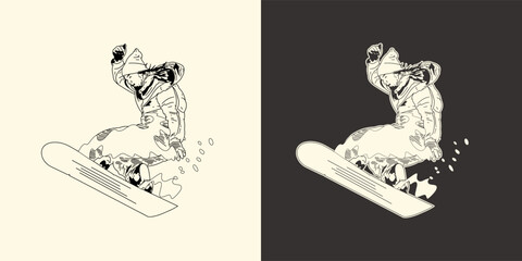 Snowboarding. Vector illustration of a jumping snowboarder. A snowboard athlete performs a trick. (03)