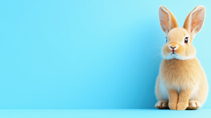 Obraz premium Cute 3d illustration of a full body rabbit sitting comfortably on a soft blue background for charming designs