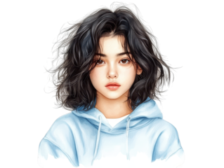 Expressive artwork, a stylish, comfortable hoodieclad, girl. stylish