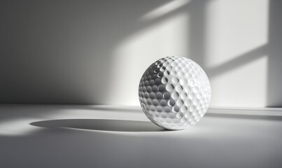 White golf ball on surface with window shadow, sports concept