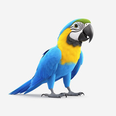 Fototapeta premium Lively blue and yellow parrot displayed in a full body illustration showcasing its colorful feathers and features