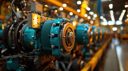Obraz premium Teal Industrial Machinery in Factory Setting