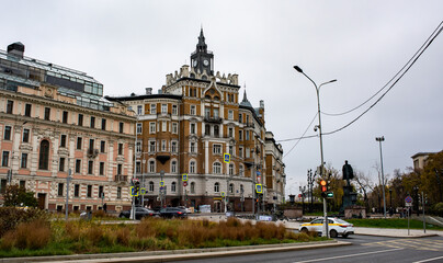October 23, 2022, Moscow, Russia. The apartment building of the Insurance Company "Russia" on Sretensky Boulevard in the Russian capital.