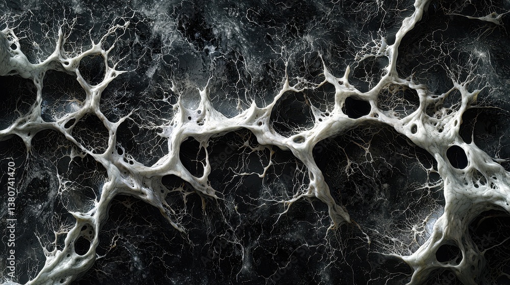 Poster abstract organic structure with delicate networks on dark background