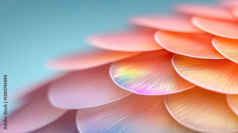 Poster a close-up image of layered, iridescent pink and peach scales, creating a delicate and textured appe