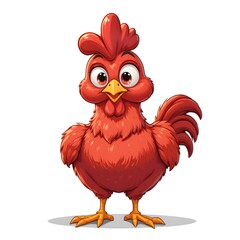 Adorable Cartoon Hen Illustration: A Cheerful Red Chicken Design