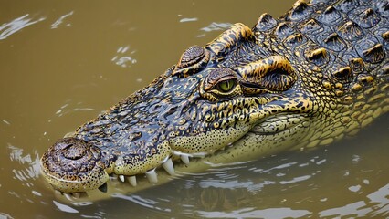 Obraz premium A reptile's face in the water, suitable for wildlife or nature scenes