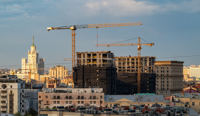 April 20, 2023, Moscow, Russia. Construction of the Lavrushensky residential complex in the center of the Russian capital.