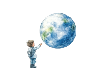 Little boy holding earth, a symbol of environmental care and hope for future generations