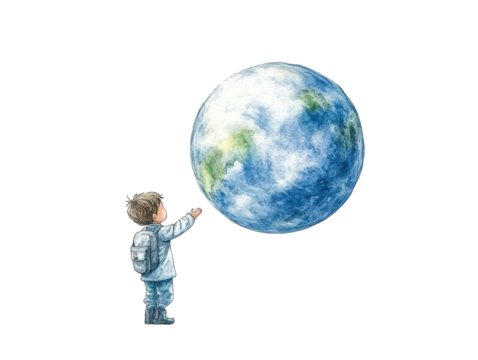 Little boy holding earth, a symbol of environmental care and hope for future generations