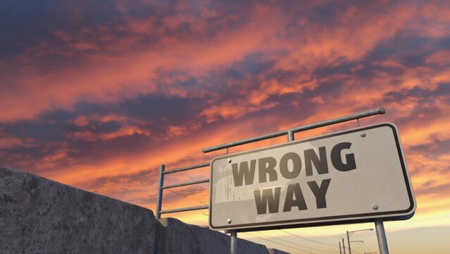 A warning sign indicating a wrong direction on a road, suitable for use in maps, directions or safety-related content