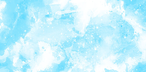 watercolor splashes of blue texture with various surrounding bokeh, beautiful blue watercolor background with glitter particles, light blue bokeh background for wallpaper, invitation and cover.