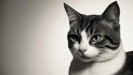 Vintage Black and White Cat Portrait &ndash; Classic Elegance