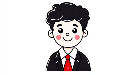 Cartoon illustration of a smiling young man in a suit, pixel art style.
