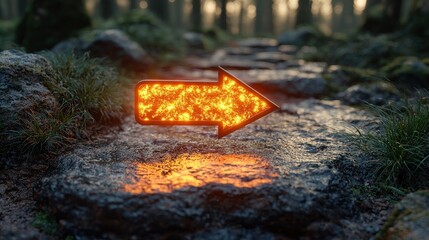 Fiery Arrow Guiding Path Through Mystical Forest