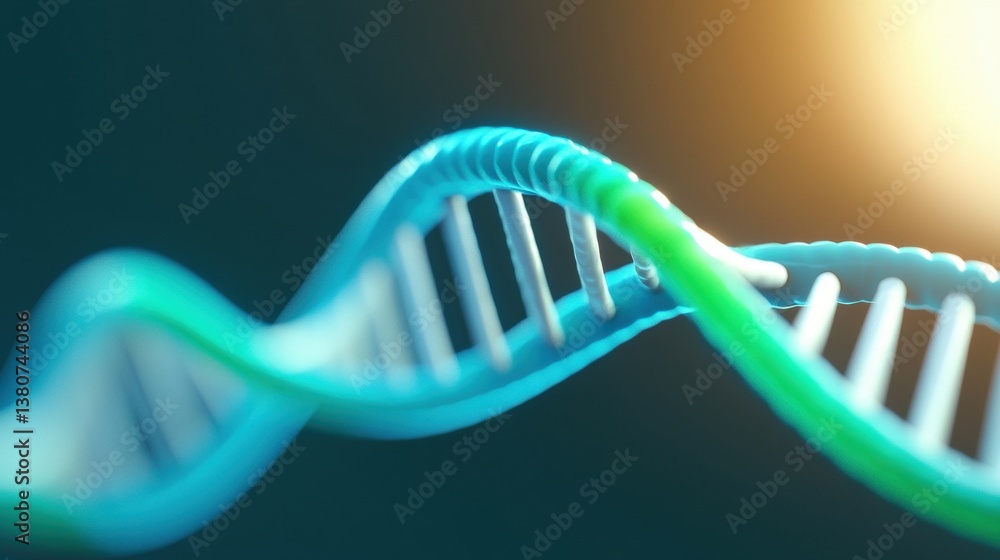 Poster a vibrant representation of a dna double helix, showcasing the intricate structure and colors of gen