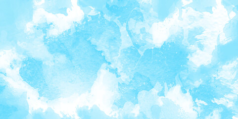 soft watercolor background with blue watercolor splashes and stains, Grunge blue texture with washed watercolor with splashes, light blue watercolor texture with white splashes on it.