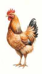 A Stunning Portrait of a Golden Rooster Against a White Background: A Detailed Illustration of Poultry