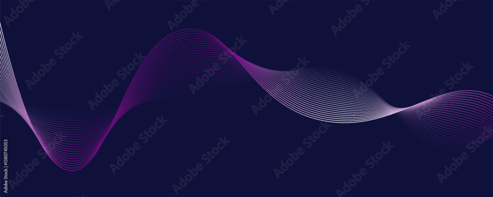 Poster abstract glowing wave lines on dark blue background. dynamic wave pattern. modern flowing wavy lines