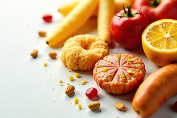 Close-up of various junk food items against white , sweets, junk food