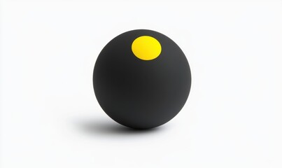 Black sphere with yellow dot on white background, simple graphic design